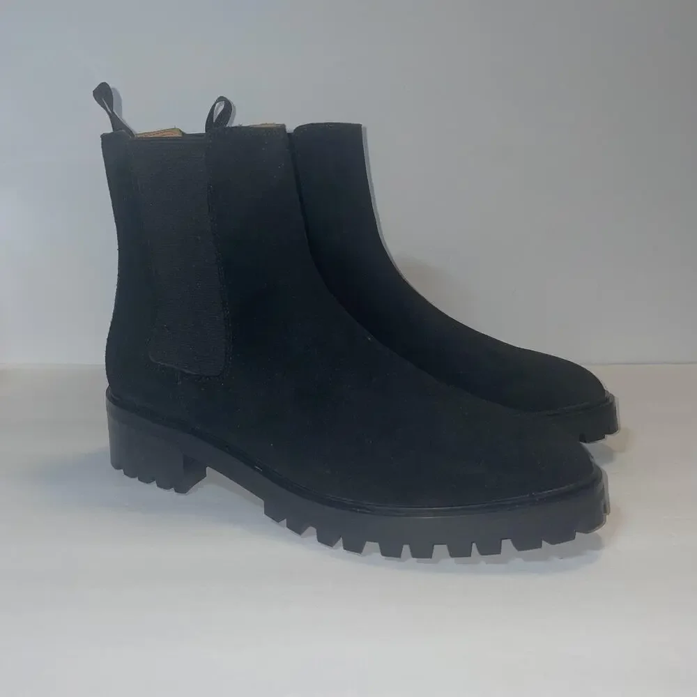 Quince Boots Womens Size 8 Black Suede Chelsea Ankle Lined Low Block Heel